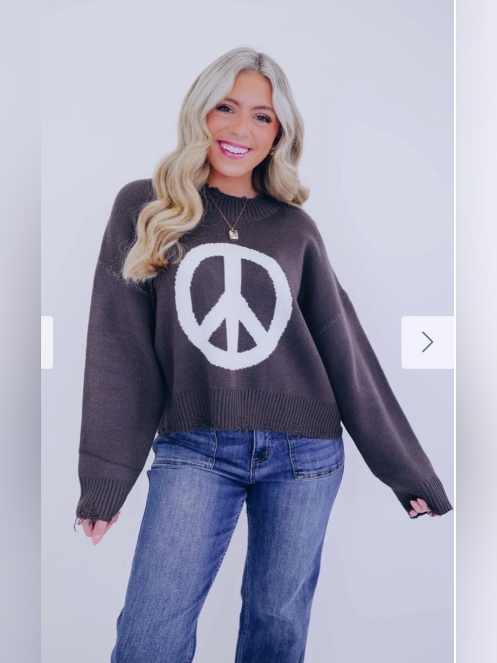 Miracle Navy Crewneck Sweater with White Peace Sign